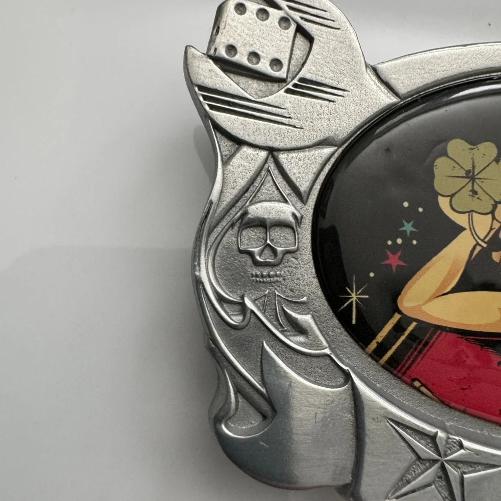 D. Vicente Pin Up Girl Lucky Horseshoe Dice 8 Ball Belt‎ Buckle Made in Mexico